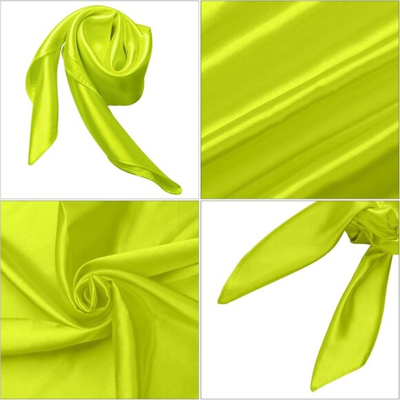 Women's Green Silk Feeling Scarf 23.6'' Square Satin Scarf Neck Head Bandana - Picture 4 of 7
